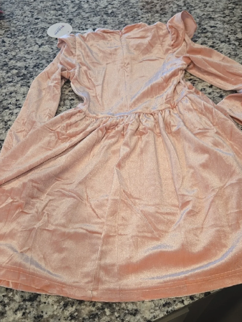 Arshiner Girls' Light Blush Velvet Ruffle Neck Dress - Picture 5 of 8